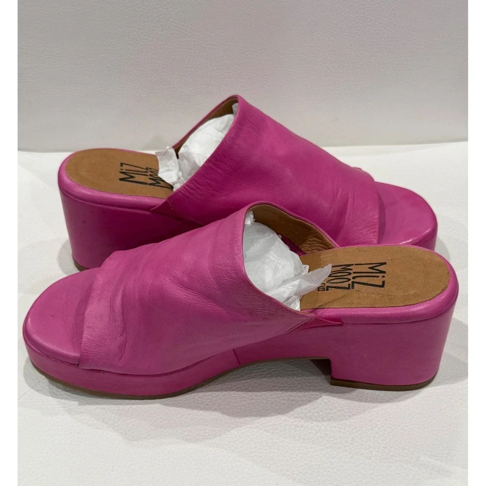Miz Mooz Gwen Pink Leather Platform Slide Sandals Chunky Mules EU 38 Barbie